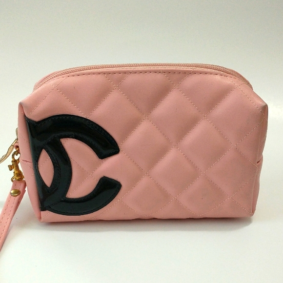 Attia Handbags - Pink Quilted Cosmetic Case with Black Logo